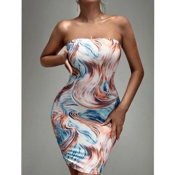 Invisible Wings Dresses & Skirts - Marble Print Bodycon Tube Mini Dress